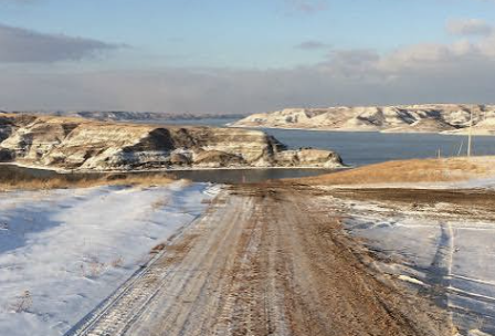 Missouri River breaks above Fort Berthold in winter